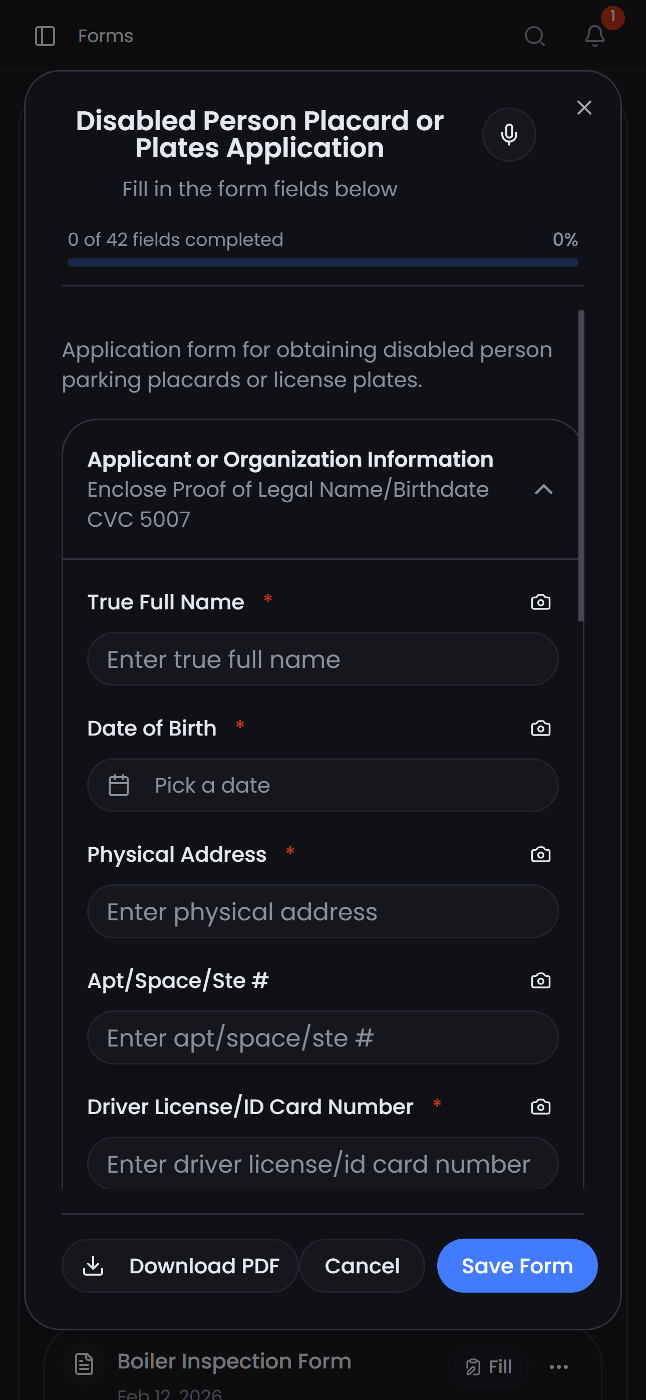 Formfield app screenshot